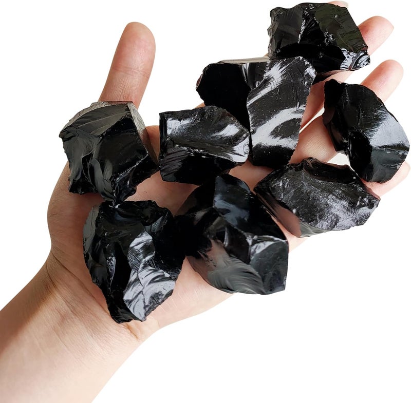 Luckeeper 2 lb Rough Crystals Bulk Raw Black Obsidian Quartz Healing Stones for Tumbling, Wire Wrapping, Wicca Reiki,Meditation and Home Decor - Image 1